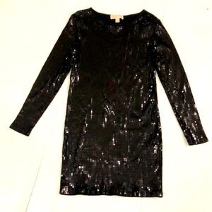 Michael Michael Kors M Dress Black Sequin Long Sleeve Stretchy Excellent Conditi